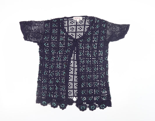 Kaleidoscope Women's Blue Crochet Beaded Open Cardigan Size 18
