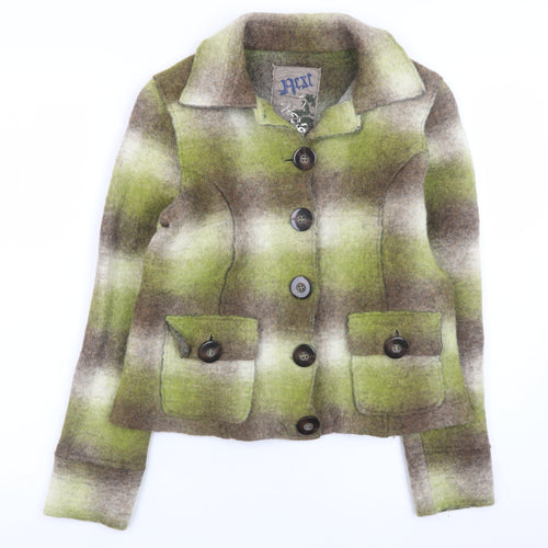 Next Women's Green Checked Wool Blend Button Jacket Size 12
