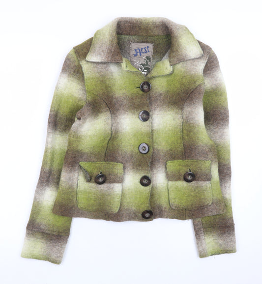 Next Women's Green Checked Wool Blend Button Jacket Size 12