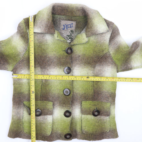Next Women's Green Checked Wool Blend Button Jacket Size 12