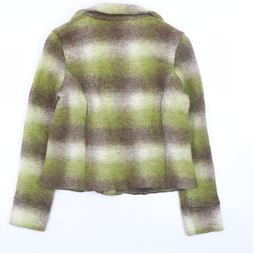 Next Women's Green Checked Wool Blend Button Jacket Size 12