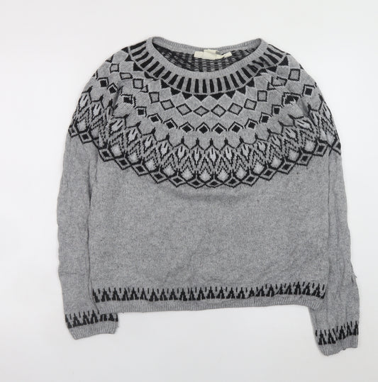 L.O.G.G. Womens Grey Fair Isle Knit Crew Neck Jumper Size 12