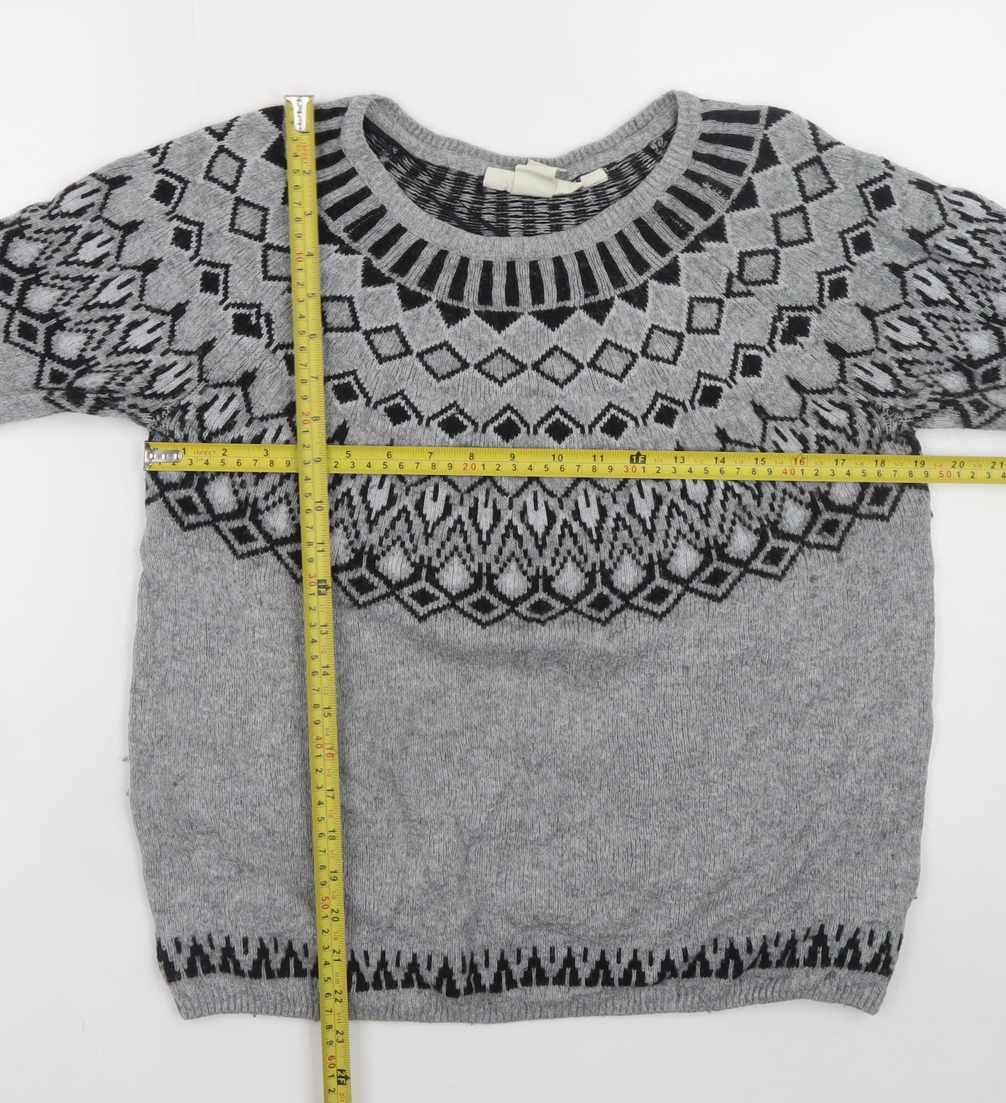 L.O.G.G. Womens Grey Fair Isle Knit Crew Neck Jumper Size 12