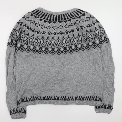L.O.G.G. Womens Grey Fair Isle Knit Crew Neck Jumper Size 12