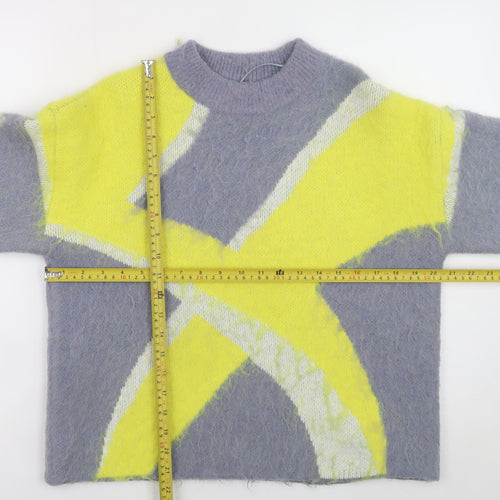 ZARA Womens Grey Yellow Pullover Jumper Size S Soft Knit Geometric Pattern