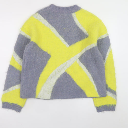 ZARA Womens Grey Yellow Pullover Jumper Size S Soft Knit Geometric Pattern