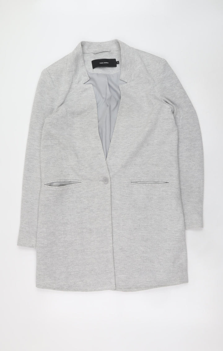 Vero Moda Women Grey Mid-Length Blazer Jacket Size 10