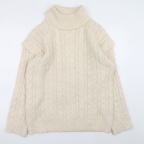 Nutmeg Womens Beige Roll Neck Cable Knit Jumper Size 14
