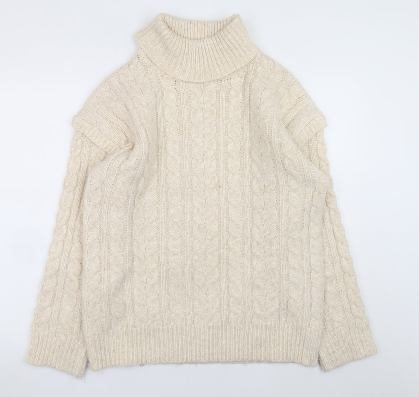 Nutmeg Womens Beige Roll Neck Cable Knit Jumper Size 14