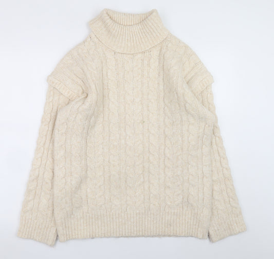 Nutmeg Womens Beige Roll Neck Cable Knit Jumper Size 14