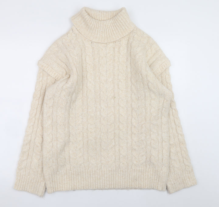 Nutmeg Womens Beige Roll Neck Cable Knit Jumper Size 14