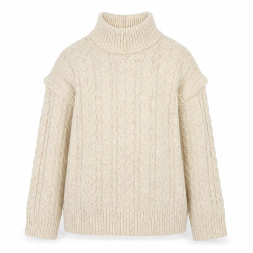 Nutmeg Womens Beige Roll Neck Cable Knit Jumper Size 14