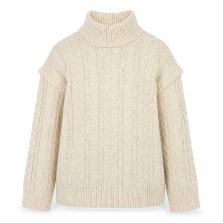 Nutmeg Womens Beige Roll Neck Cable Knit Jumper Size 14