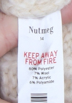 Nutmeg Womens Beige Roll Neck Cable Knit Jumper Size 14