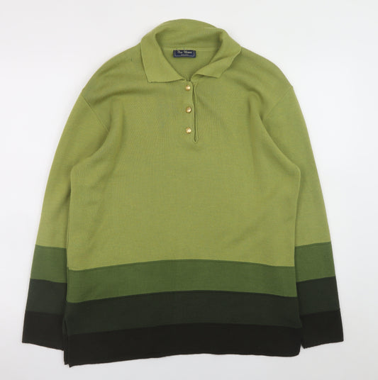 Tre Nani Women’s Green Wool Blend Collared Henley Jumper M