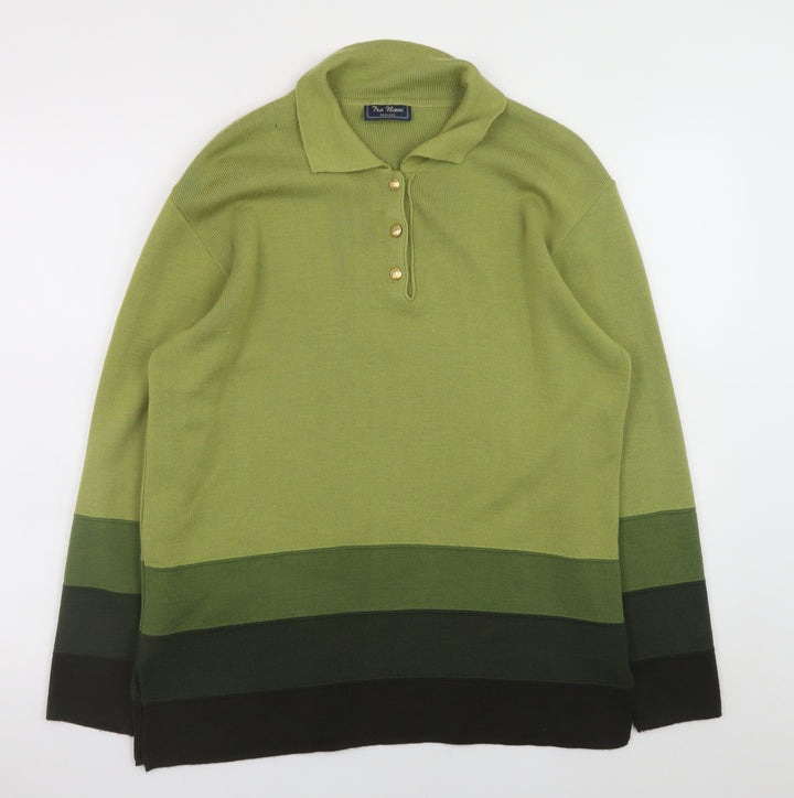 Tre Nani Women’s Green Wool Blend Collared Henley Jumper M