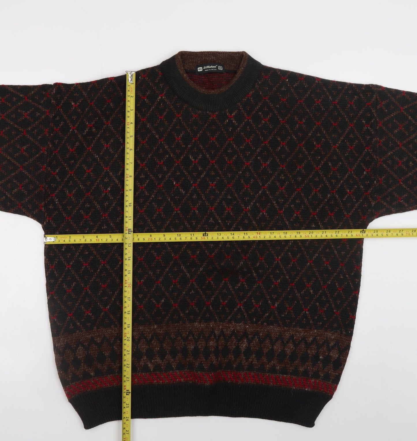 Marks and Spencer St Michael Men's Brown Argyle Knit XL Jumper