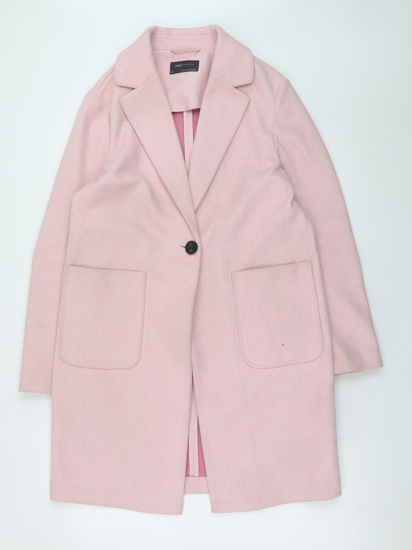 Marks and Spencer Women’s Pink 10 Regular Overcoat Buttoned Wool Look