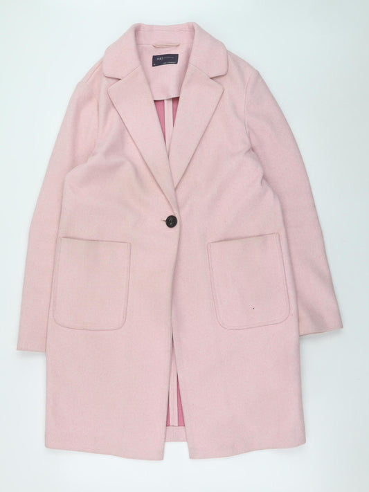 Marks and Spencer Women’s Pink 10 Regular Overcoat Buttoned Wool Look