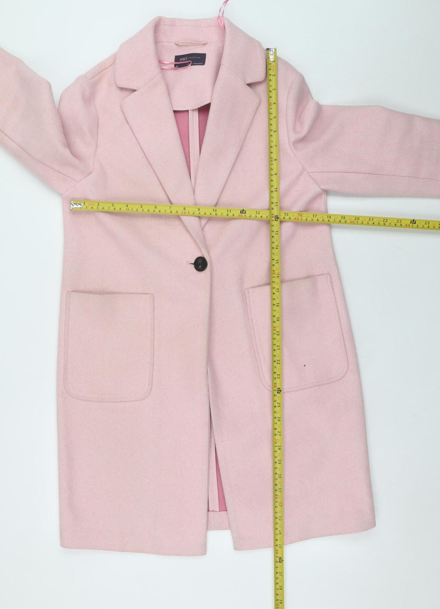 Marks and Spencer Women’s Pink 10 Regular Overcoat Buttoned Wool Look