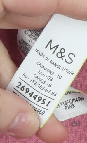 Marks and Spencer Women’s Pink 10 Regular Overcoat Buttoned Wool Look