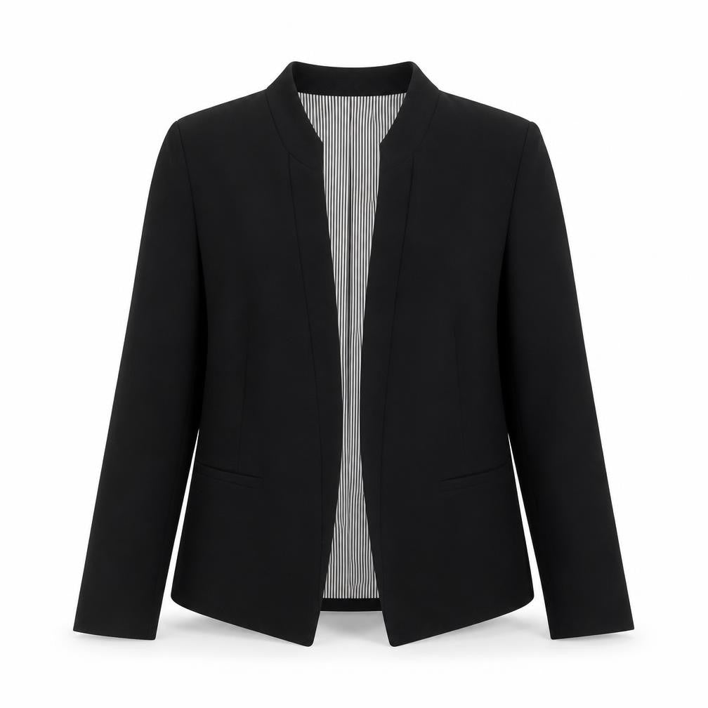 Front view of Next Women Black Regular Fit Collarless Blazer, size 8