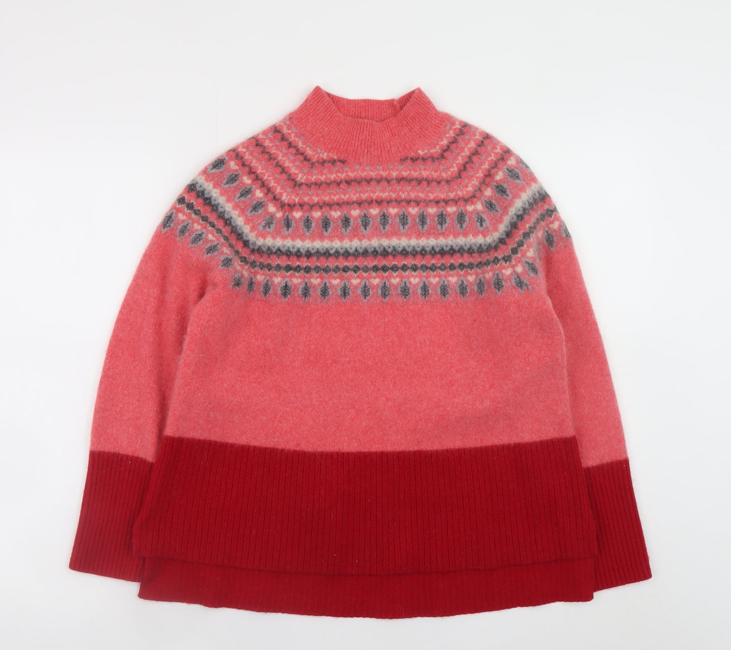 White Stuff Women's Red Fair Isle Wool Mock Neck Jumper UK14