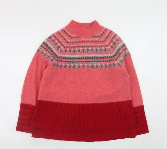 White Stuff Women's Red Fair Isle Wool Mock Neck Jumper UK14