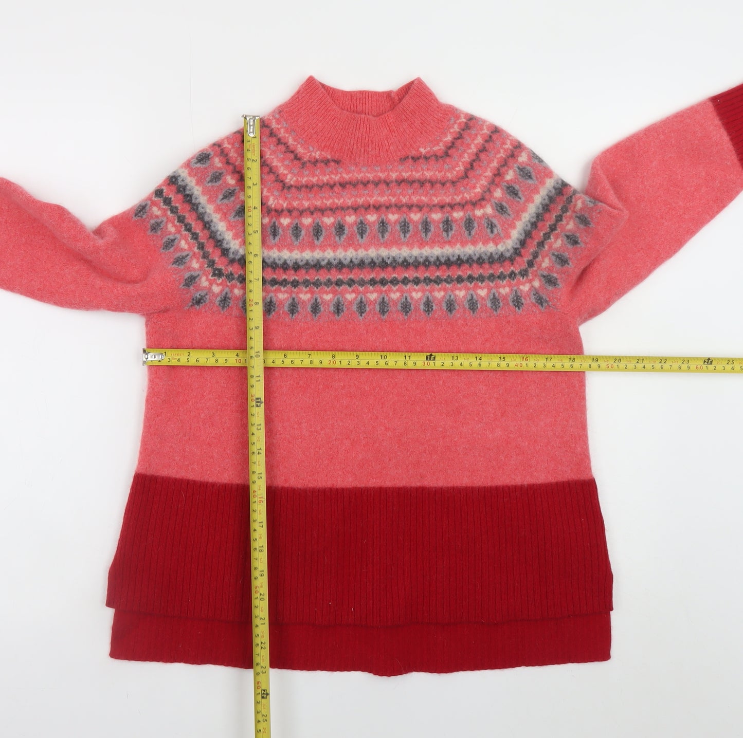 White Stuff Women's Red Fair Isle Wool Mock Neck Jumper UK14