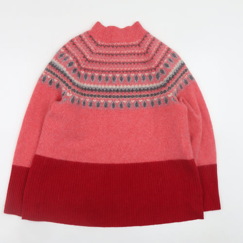White Stuff Women's Red Fair Isle Wool Mock Neck Jumper UK14