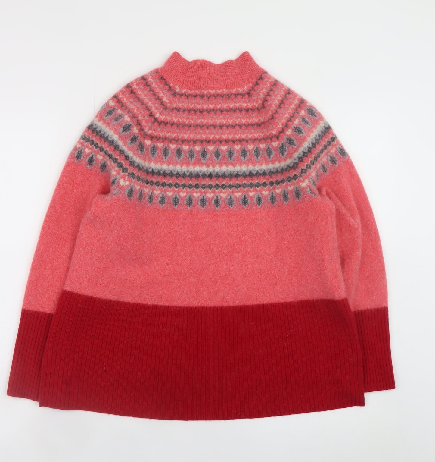 White Stuff Women's Red Fair Isle Wool Mock Neck Jumper UK14