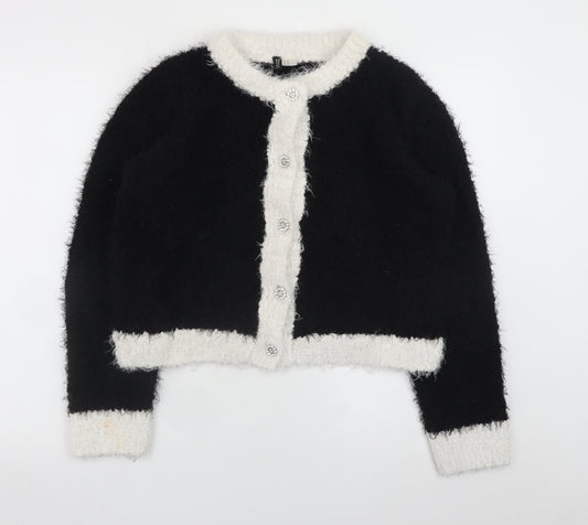 H&M Divided Women’s Black & White Cropped Fuzzy Jacket Size 12