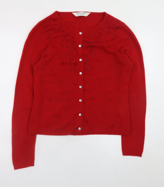Dorothy Perkins Women’s Red Beaded Wool Blend Long Sleeve Cardigan Size 14