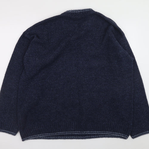 EWM Men's Blue Fair Isle Wool Blend Crew Neck Jumper Size L
