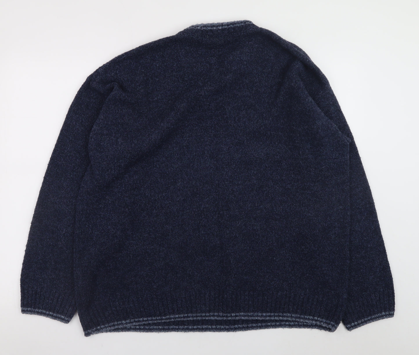 EWM Men's Blue Fair Isle Wool Blend Crew Neck Jumper Size L