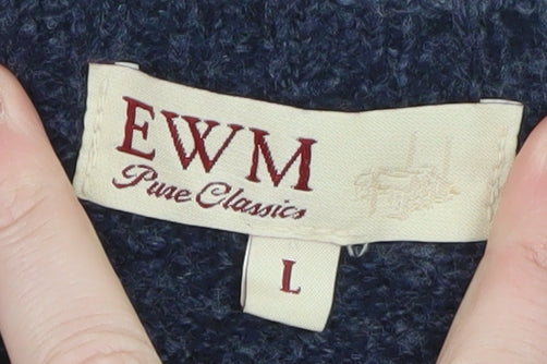 EWM Men's Blue Fair Isle Wool Blend Crew Neck Jumper Size L