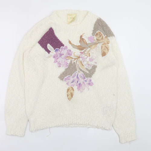 Fashion Classics Women's Ivory Floral Knit Pullover Jumper M