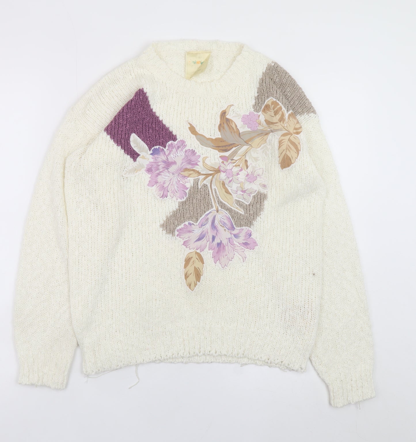 Fashion Classics Women's Ivory Floral Knit Pullover Jumper M