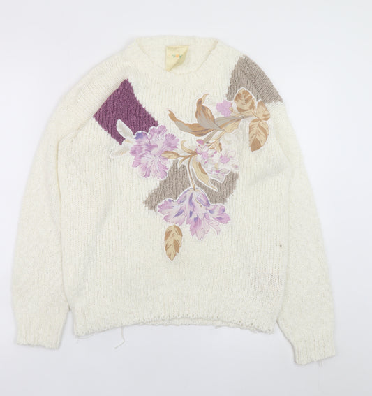 Fashion Classics Women's Ivory Floral Knit Pullover Jumper M
