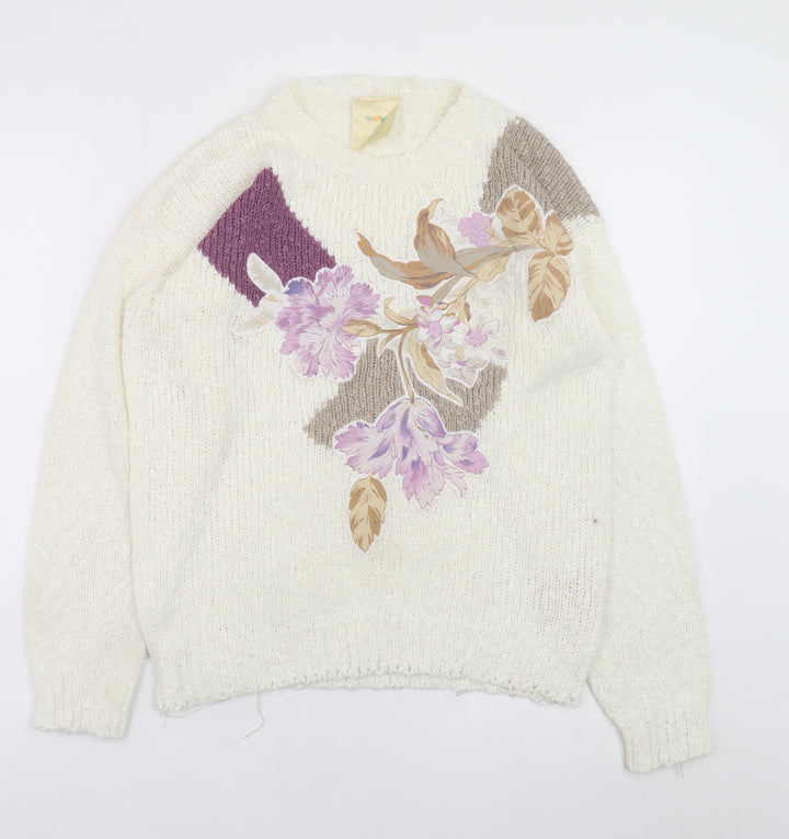 Fashion Classics Women's Ivory Floral Knit Pullover Jumper M