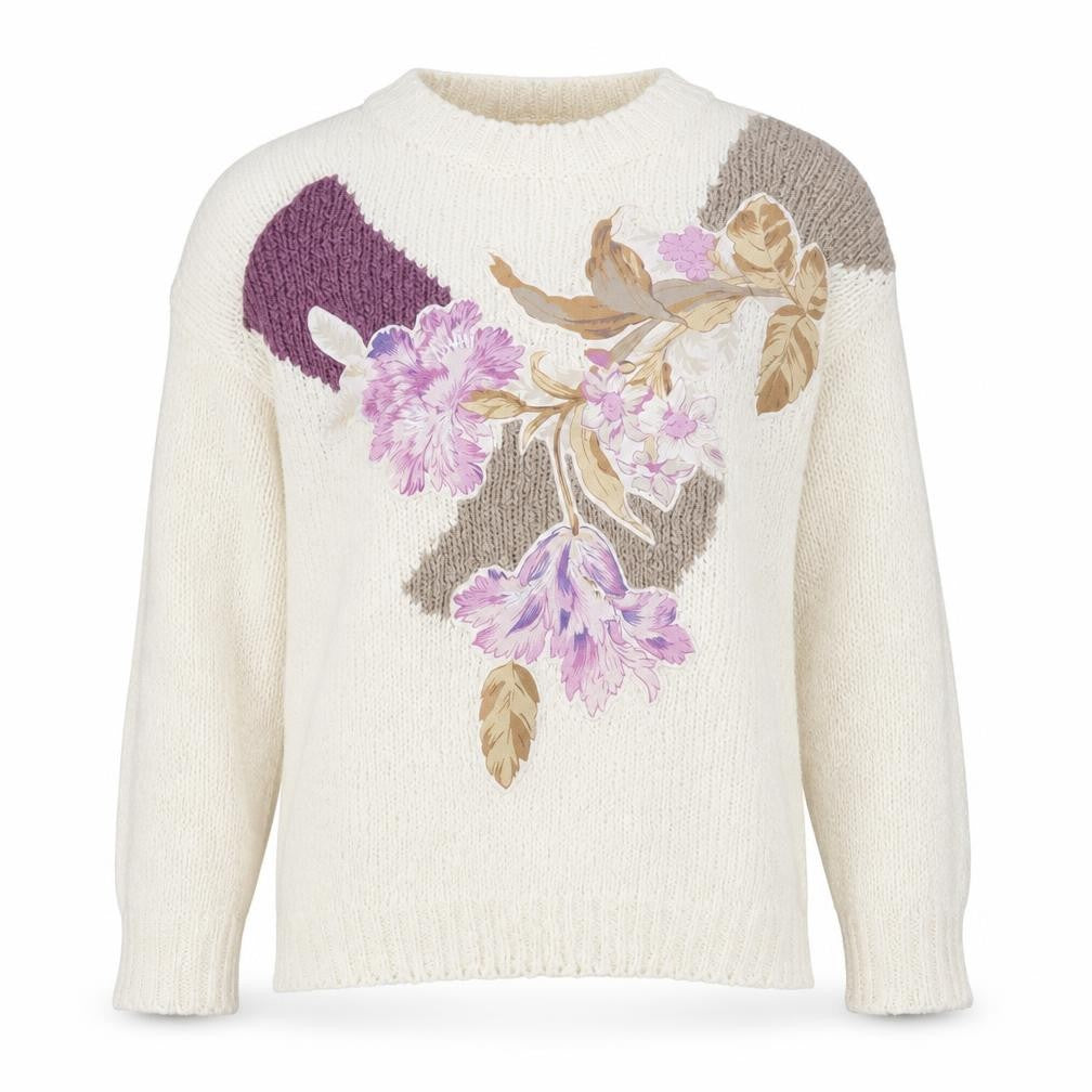 Front view of Fashion Classics Women's Ivory Floral Knit jumper M