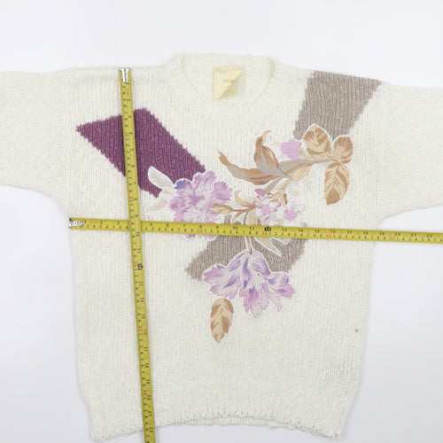 Fashion Classics Women's Ivory Floral Knit Pullover Jumper M