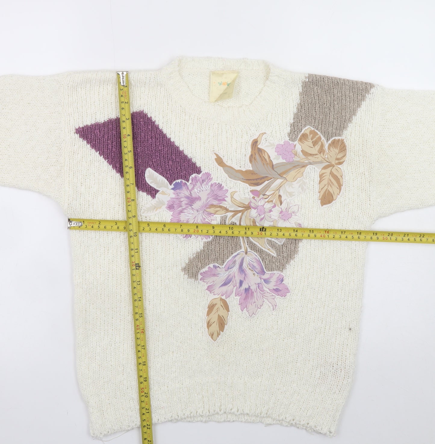 Fashion Classics Women's Ivory Floral Knit Pullover Jumper M