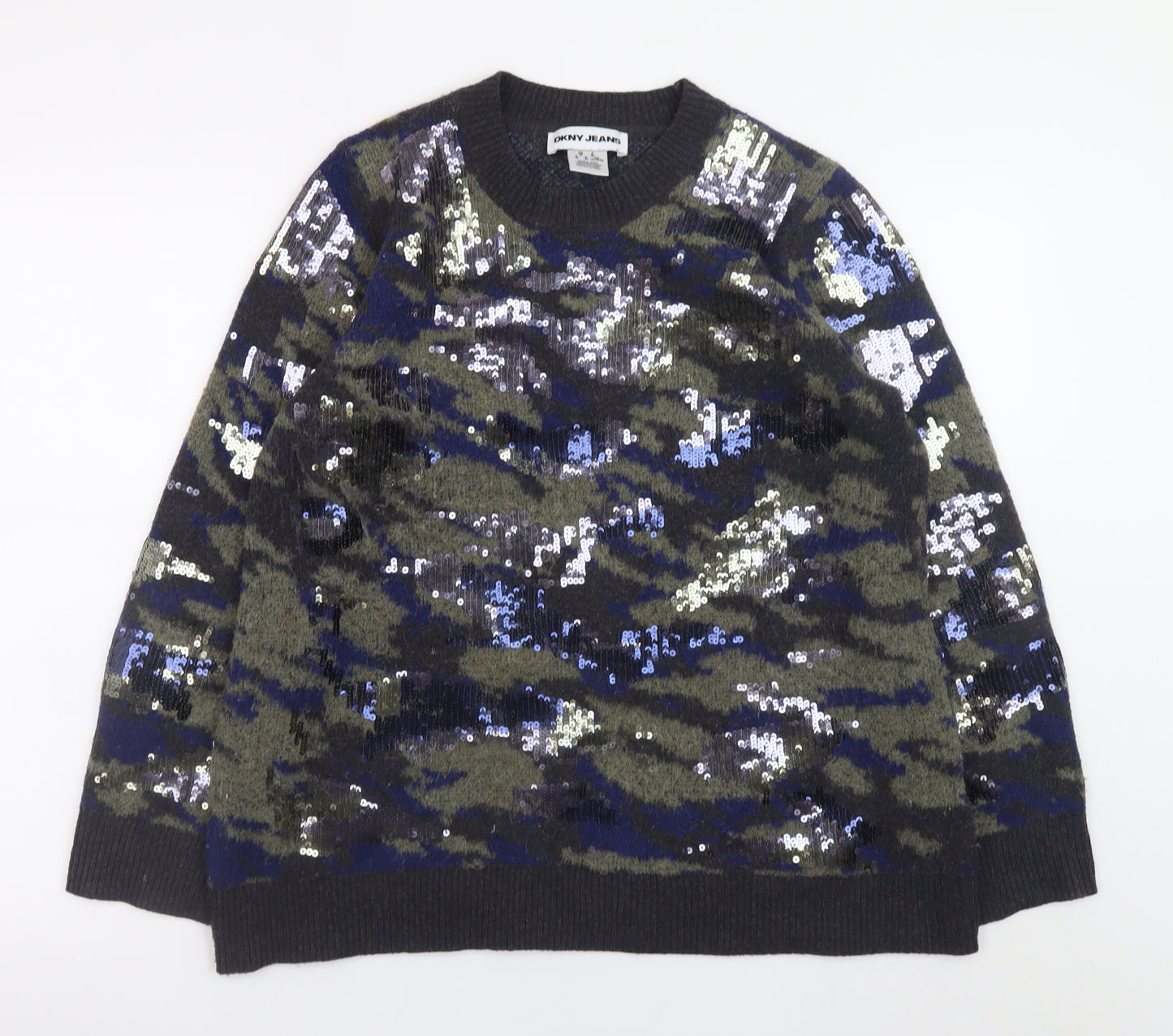 DKNY Jeans Women's Multicoloured Sequin Camouflage Jumper M