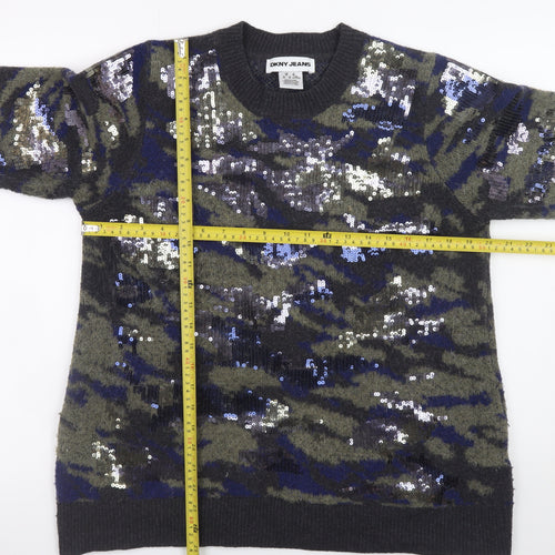 DKNY Jeans Women's Multicoloured Sequin Camouflage Jumper M