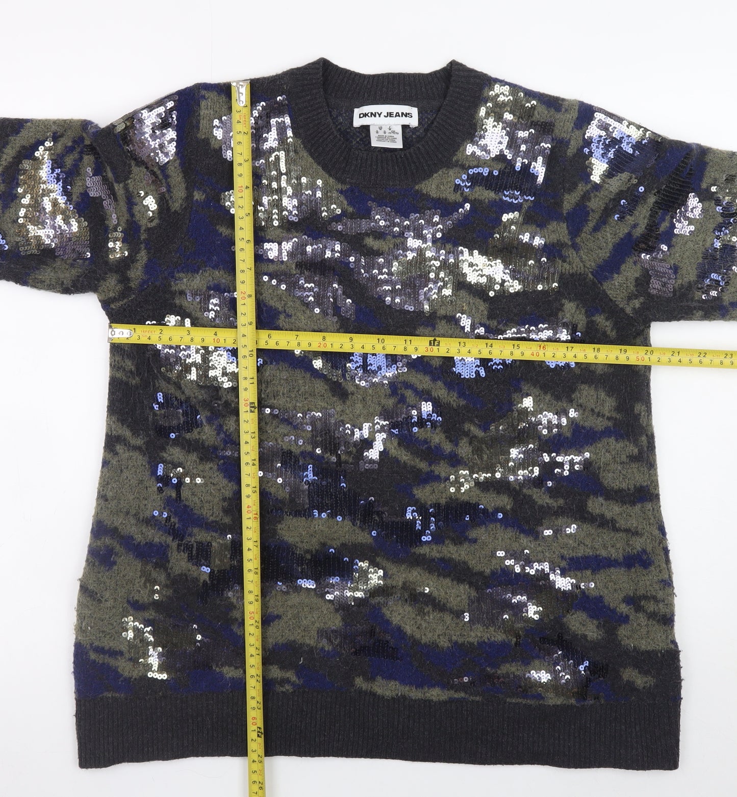 DKNY Jeans Women's Multicoloured Sequin Camouflage Jumper M