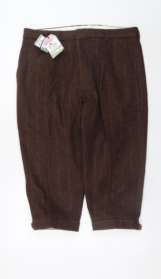 Hoggs of Fife Men's Brown Wool Tweed Pleated Trousers Size 38
