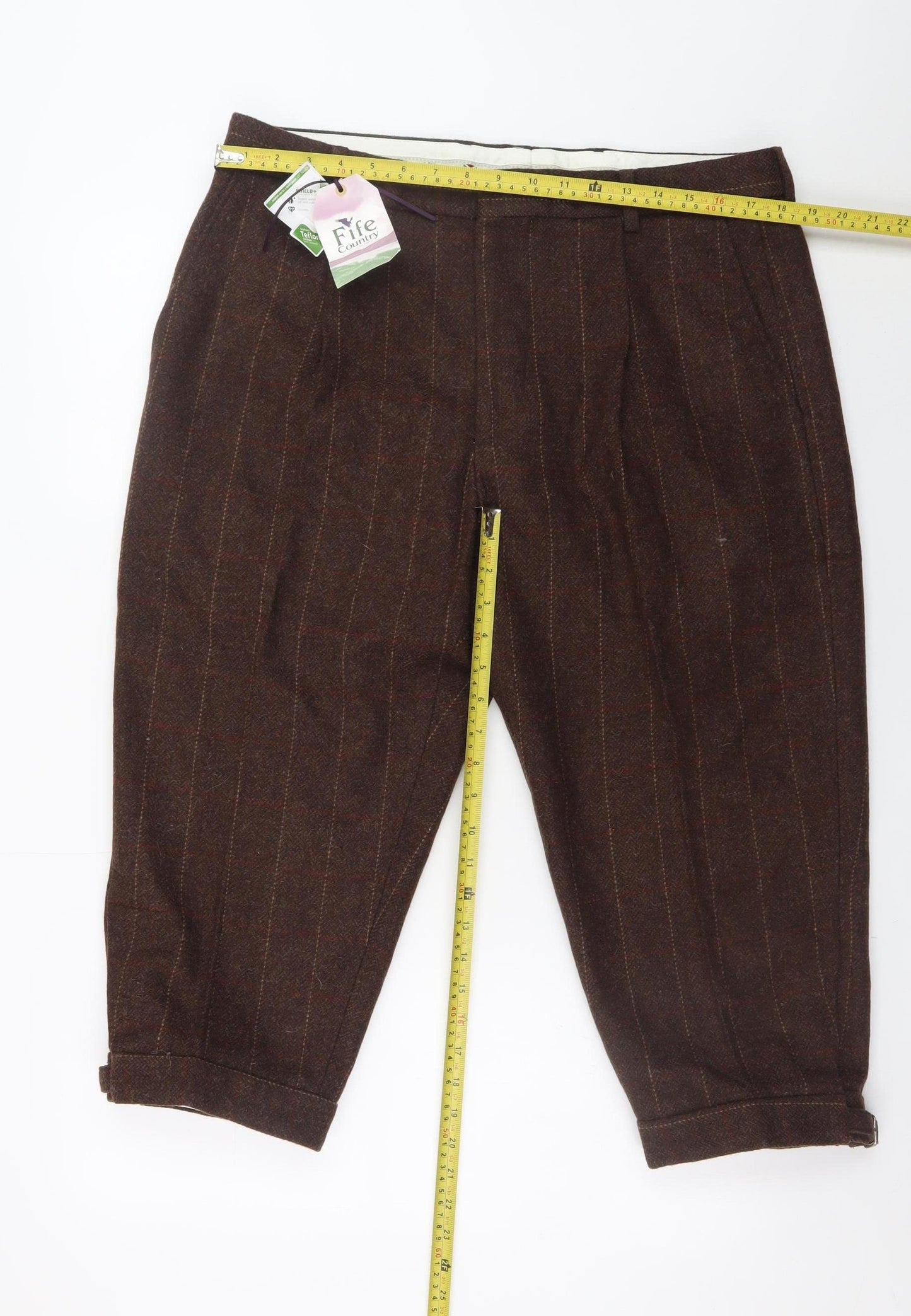 Hoggs of Fife Men's Brown Wool Tweed Pleated Trousers Size 38