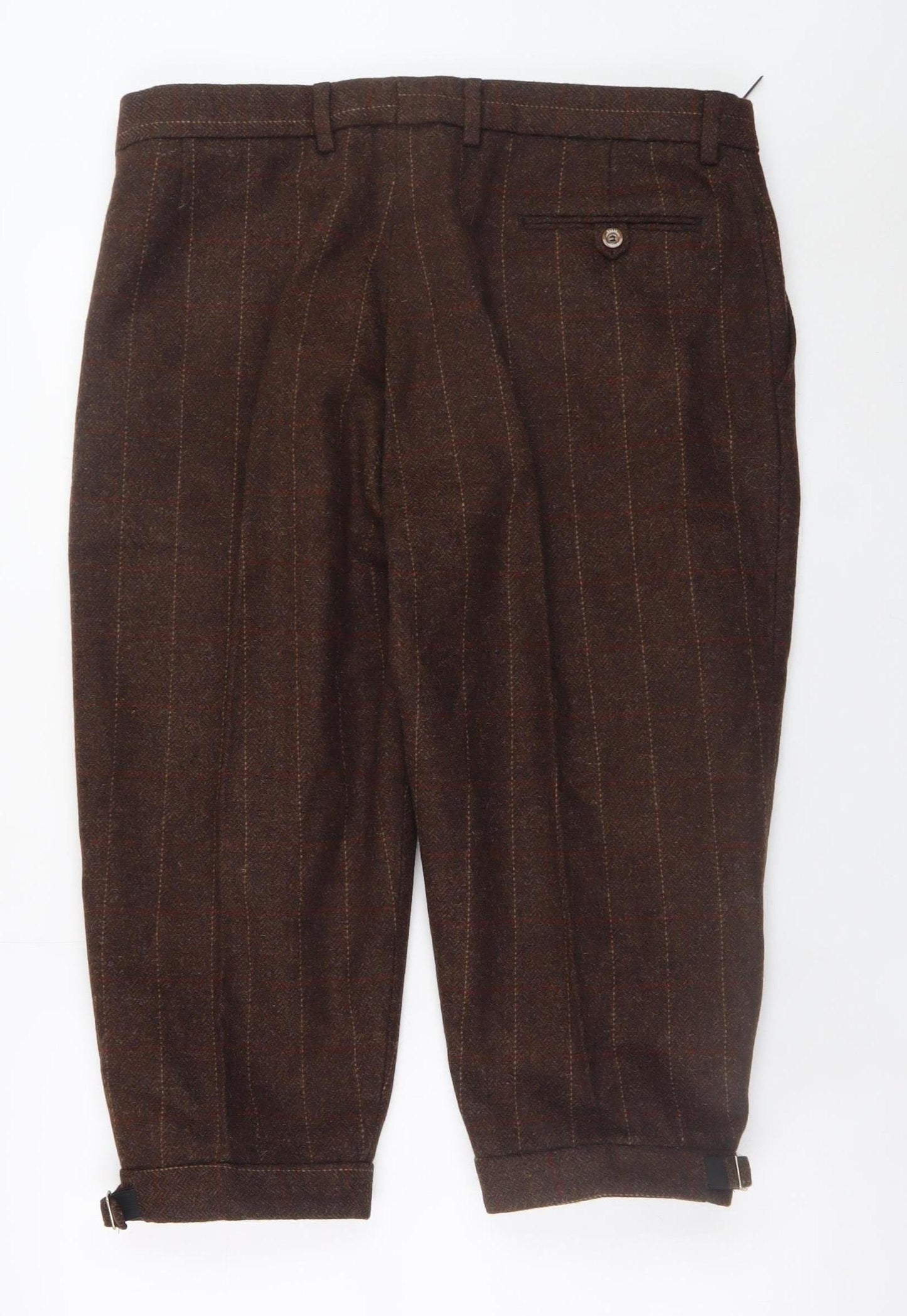 Hoggs of Fife Men's Brown Wool Tweed Pleated Trousers Size 38