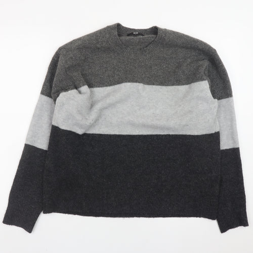 UNIQLO Womens Grey Striped Crew Neck Wool Blend Jumper Size M